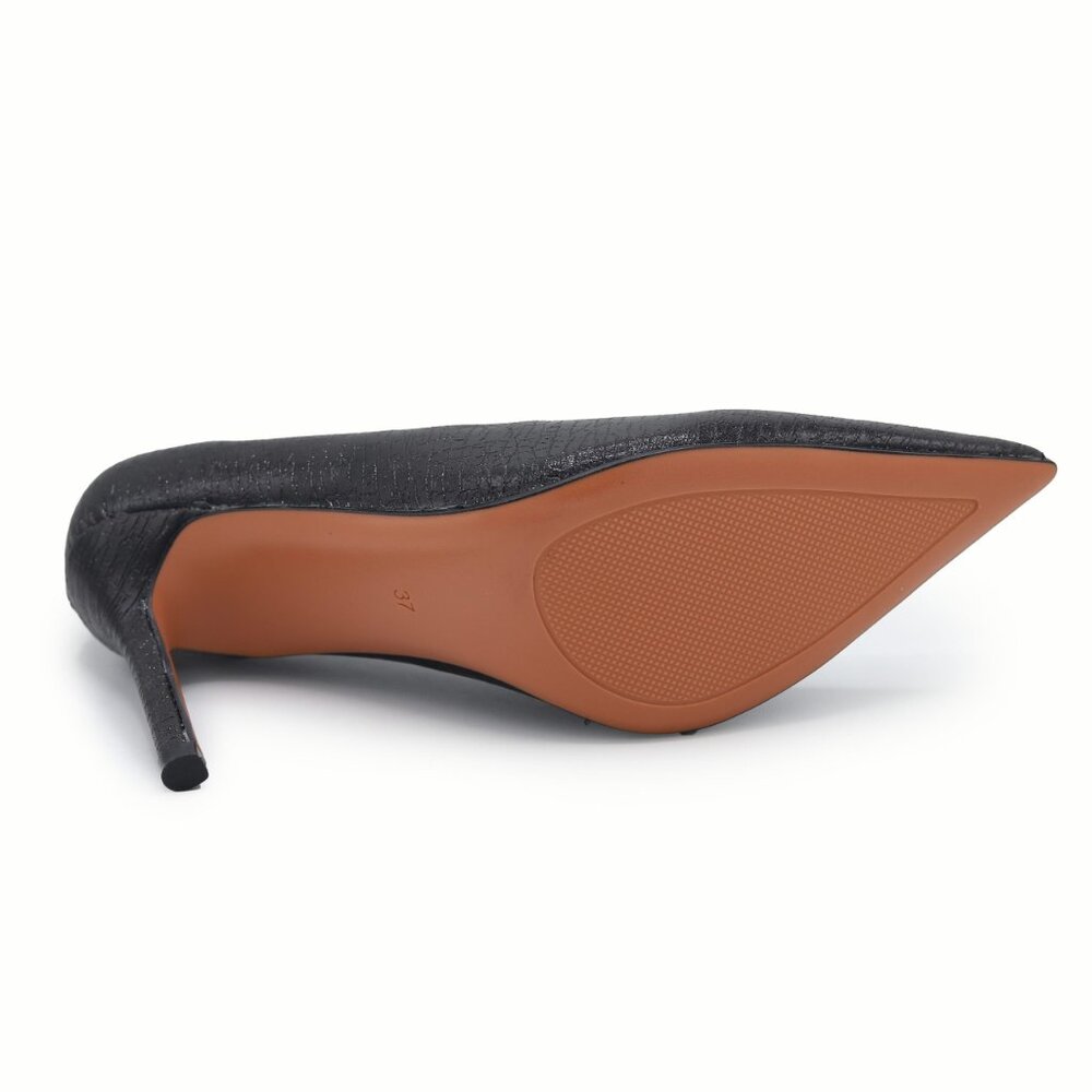 Black Textured Python-Effect Pointed-Toe Stiletto… - image 4